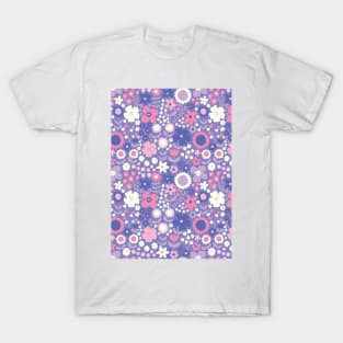 retro florals pattern, 70s groovy purple flowers, flower market, scandinavian florals, purple hues, purple, lilac, pink, hot pink T-Shirt